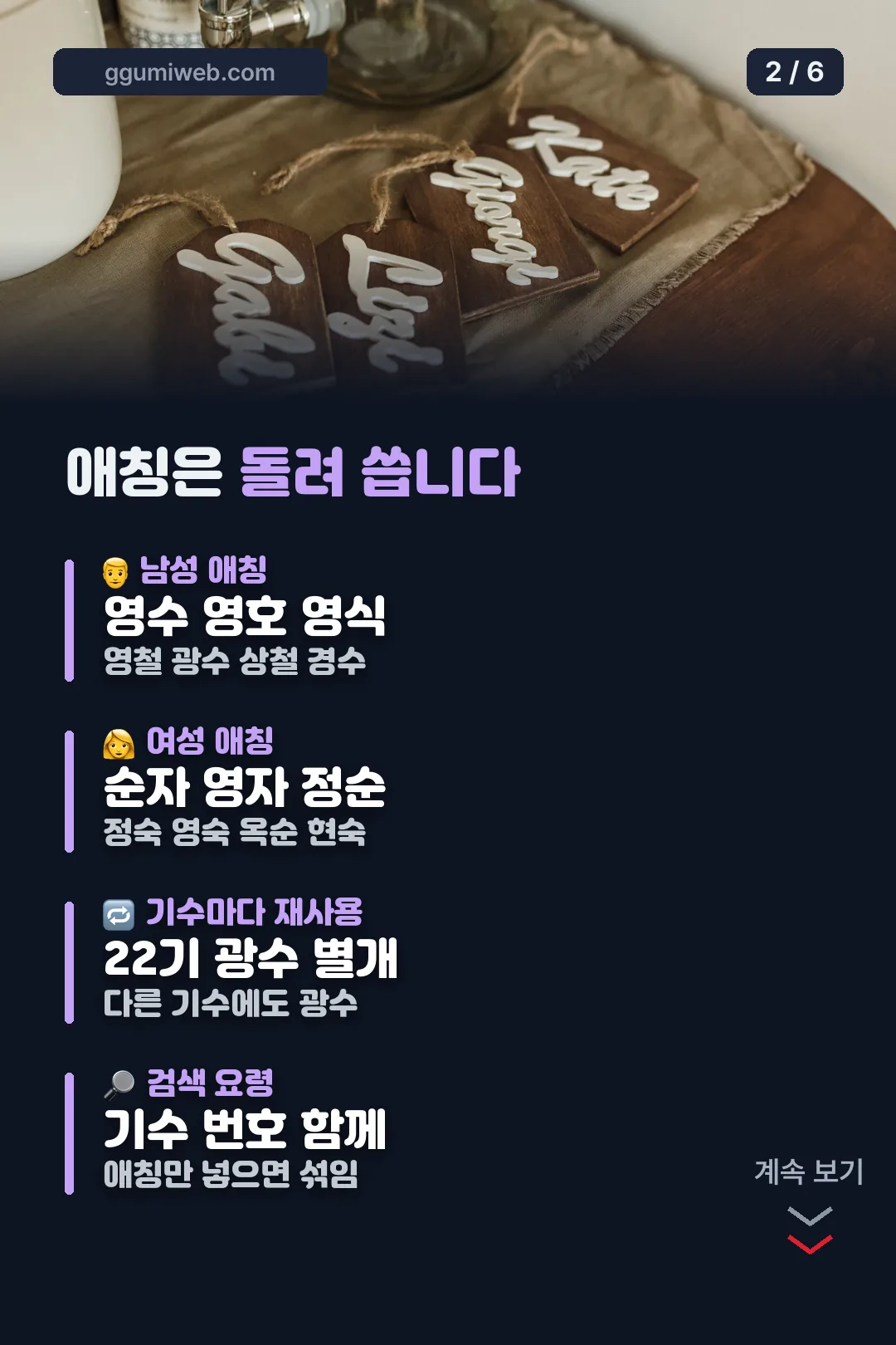 애칭 목록과 검색 요령
