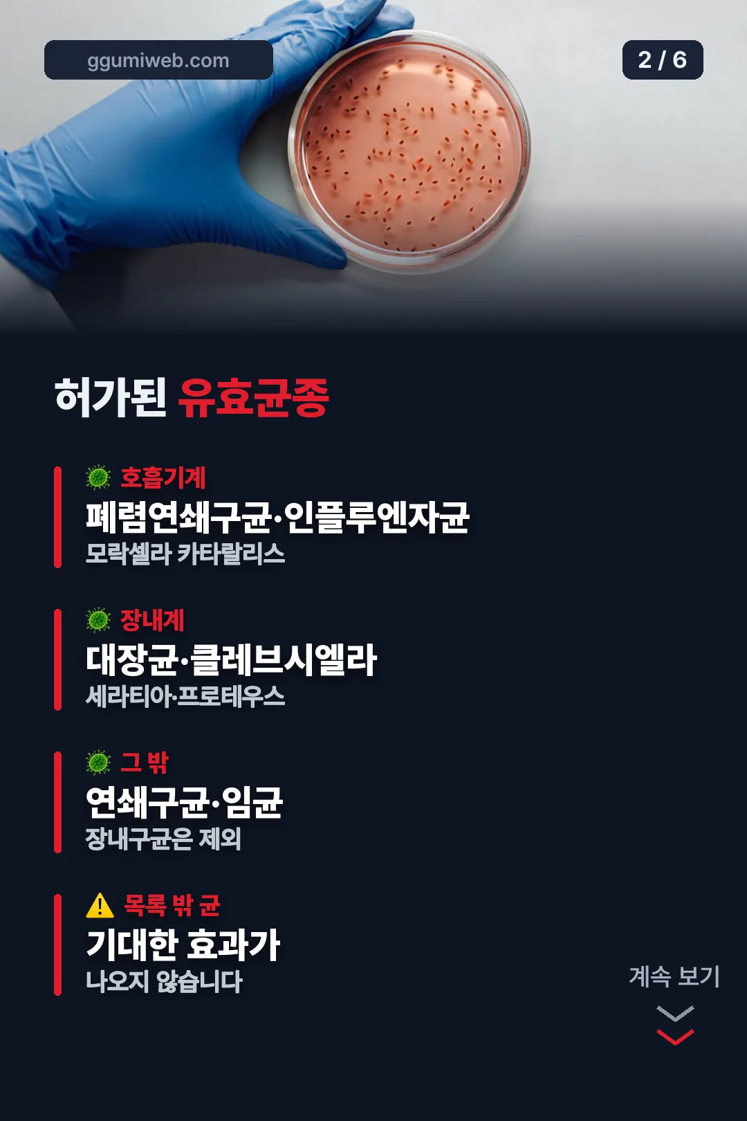 허가된 유효균종 목록