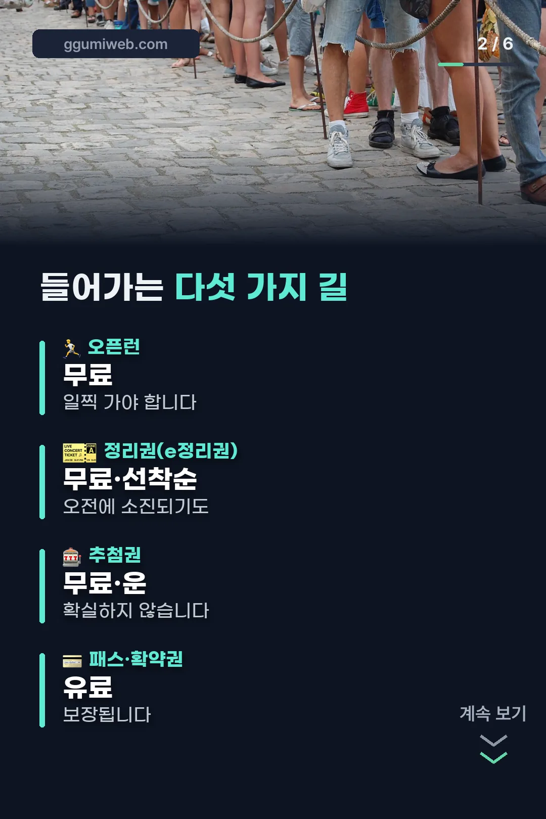 입장 방법 다섯 가지